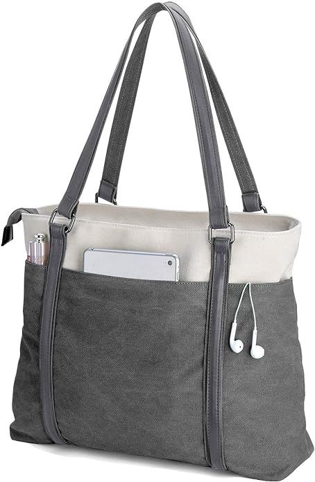 Women Laptop Tote Bag for Work Lightweight Splice Canvas 15.6 Inch Handbag Purse | Amazon (US)