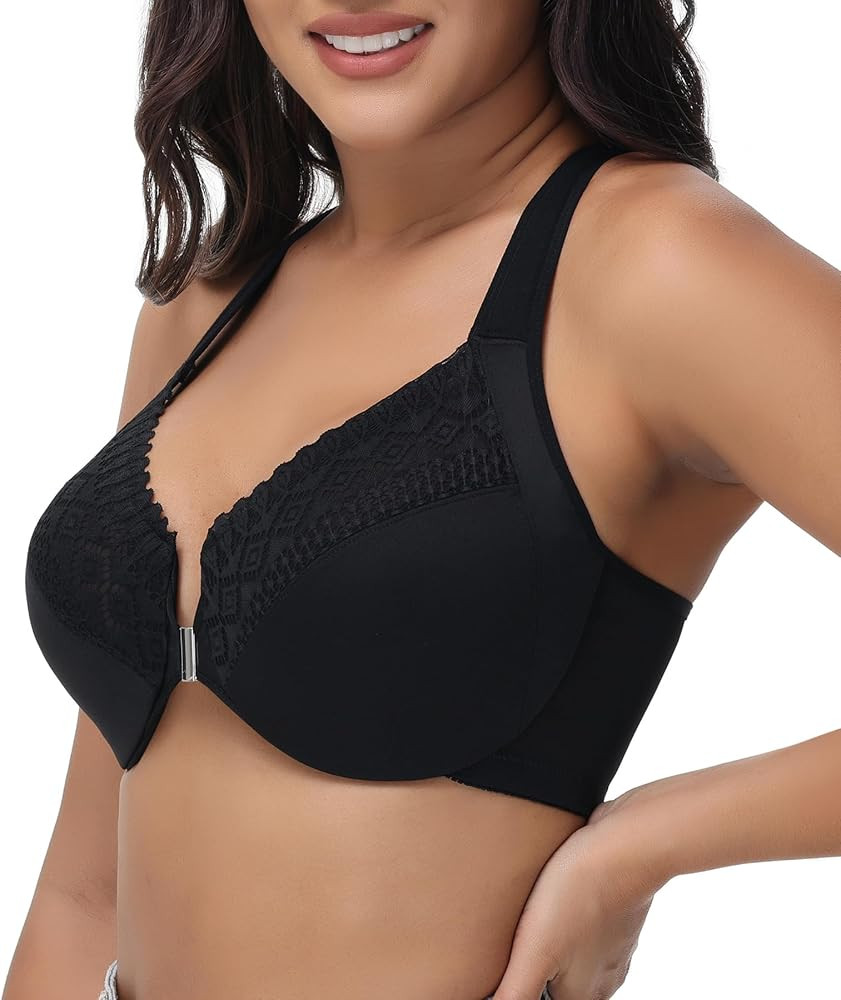 Plus Size Racerback Front Closure Bra for Women Unlined Underwire Wide Strap | Amazon (US)
