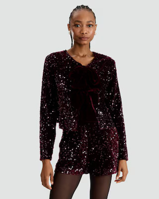 F&F Sequin Embellished Bow Detail Jacket in Burgundy | Tesco F&F