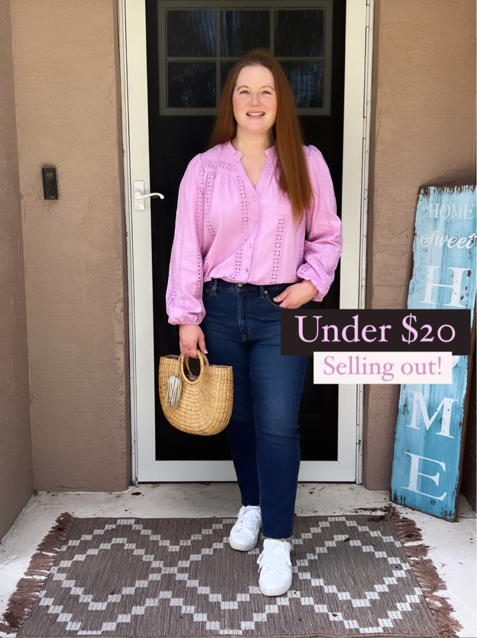 Walmart eyelet top, New Spring Walmart fashion finds, Gap jeans, Sea & Grass tote, white sneakers, straight jeans, Walmart style

#LTKstyletip #LTKSeasonal #LTKfindsunder50