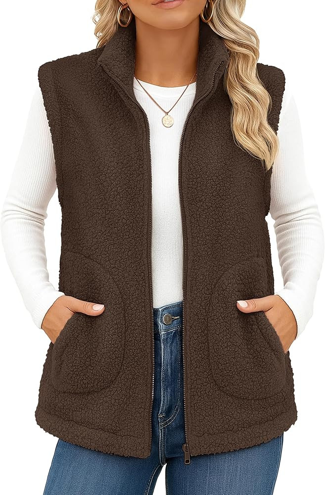 YUCOLEN Sherpa Fleece Vest for Women Sleeveless Lightweight Zip Up Outerwear Winter Warm Vest Jac... | Amazon (US)