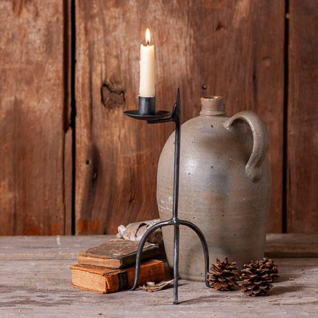 Aged Iron Single Taper Candle Holder | Antique Farm House