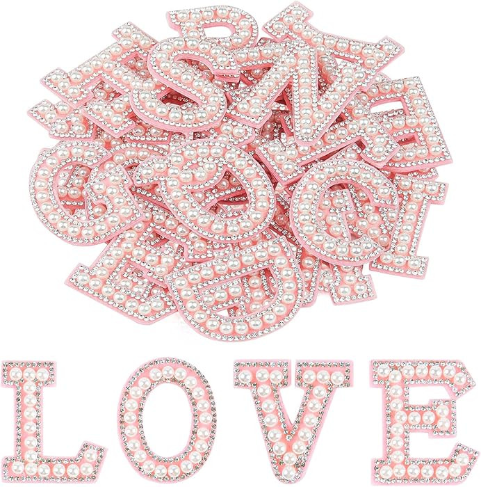 Morcheiong 26Pcs Pearl Rhinestone Letter Patches Self Adhesive A-Z, Stick on Pearl Letter Patches... | Amazon (US)