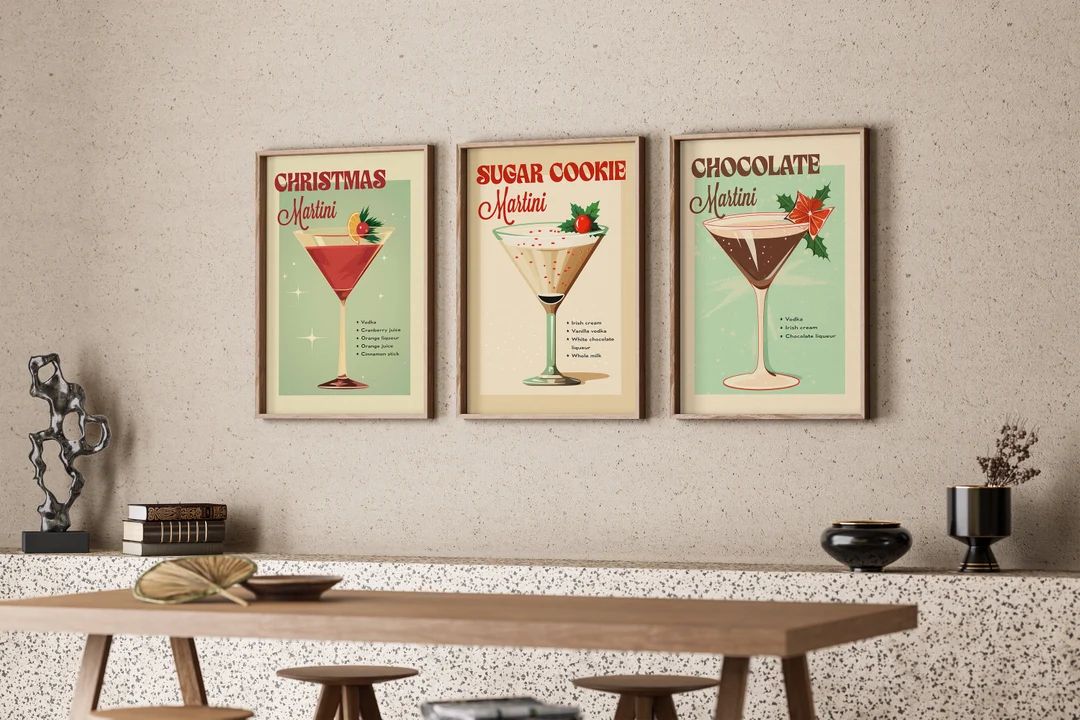 Holiday Bar Cart Art SET of 3 Retro Cocktail Prints Christmas - Etsy | Etsy (US)