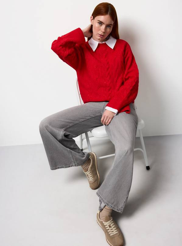 Red Cable Knit Boxy Jumper  10 | Tu Clothing