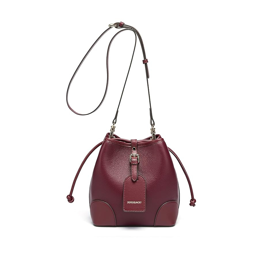 DORIS&JACKY Genuine Leather Bucket Crossbody Purse Small Designer Drawstring Single Shoulder Bag ... | Amazon (US)
