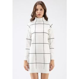 Warm Welcome Grid Turtleneck Sweater Dress | Chicwish