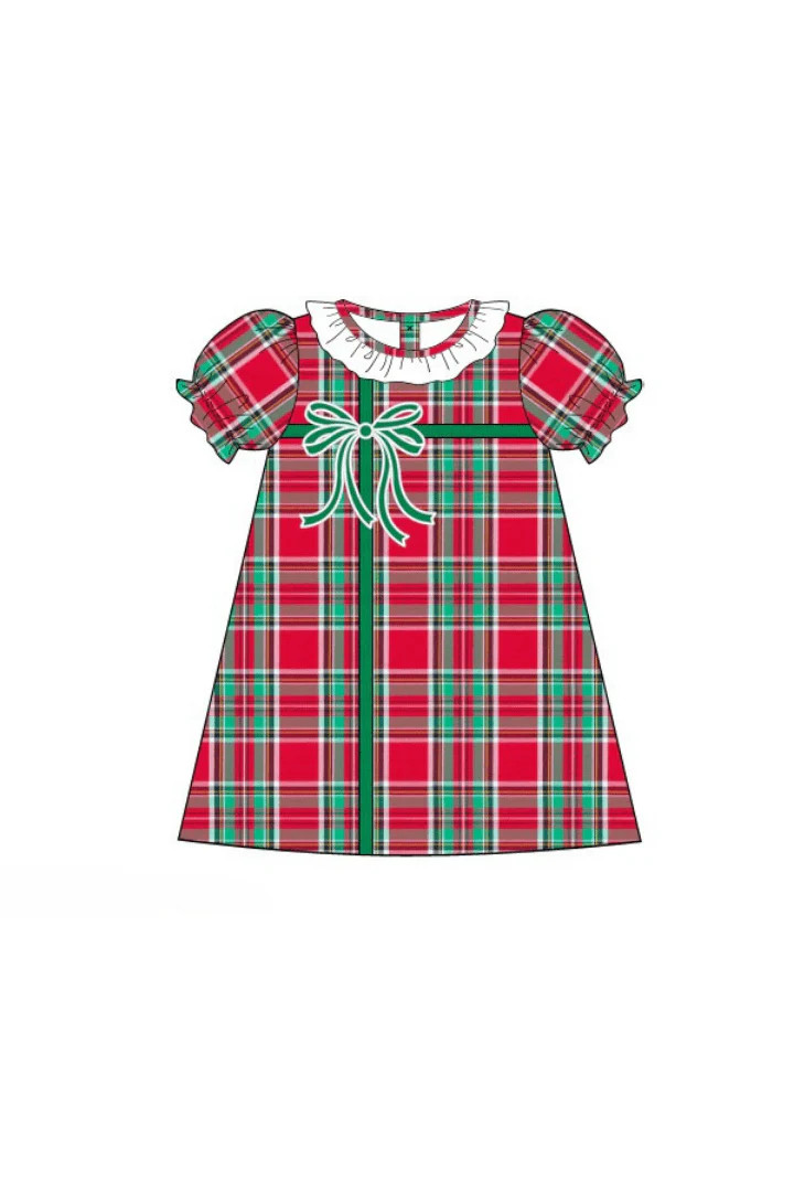 Pre-Order Christmas Present Plaid Bow Dress | The Smocked Flamingo