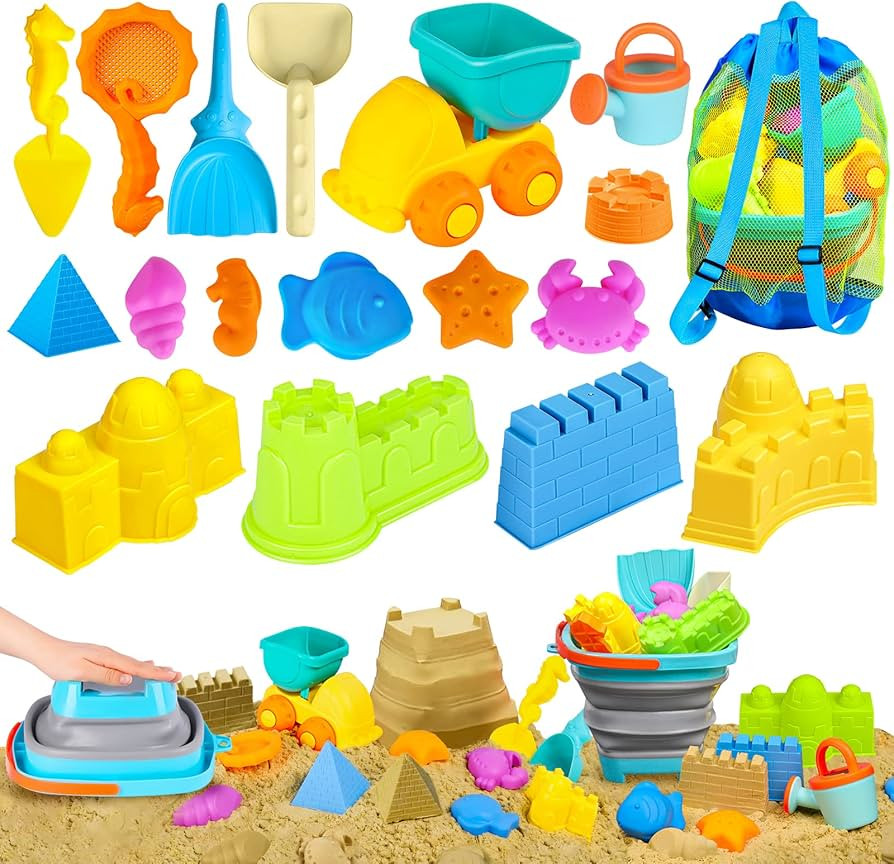 STOPKLAS Beach Sand Toys with Mesh Bag for Toddlers Kids, 19 Pcs Thickened Sandbox Toys with Sand... | Amazon (US)