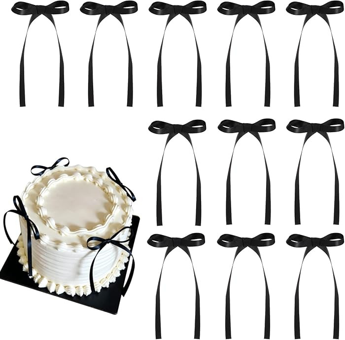 30 Pack Bow Cake Toppers Black Ribbon Bows for Cake Coquette Themed Bow Cupcake Toppers Graduatio... | Amazon (US)