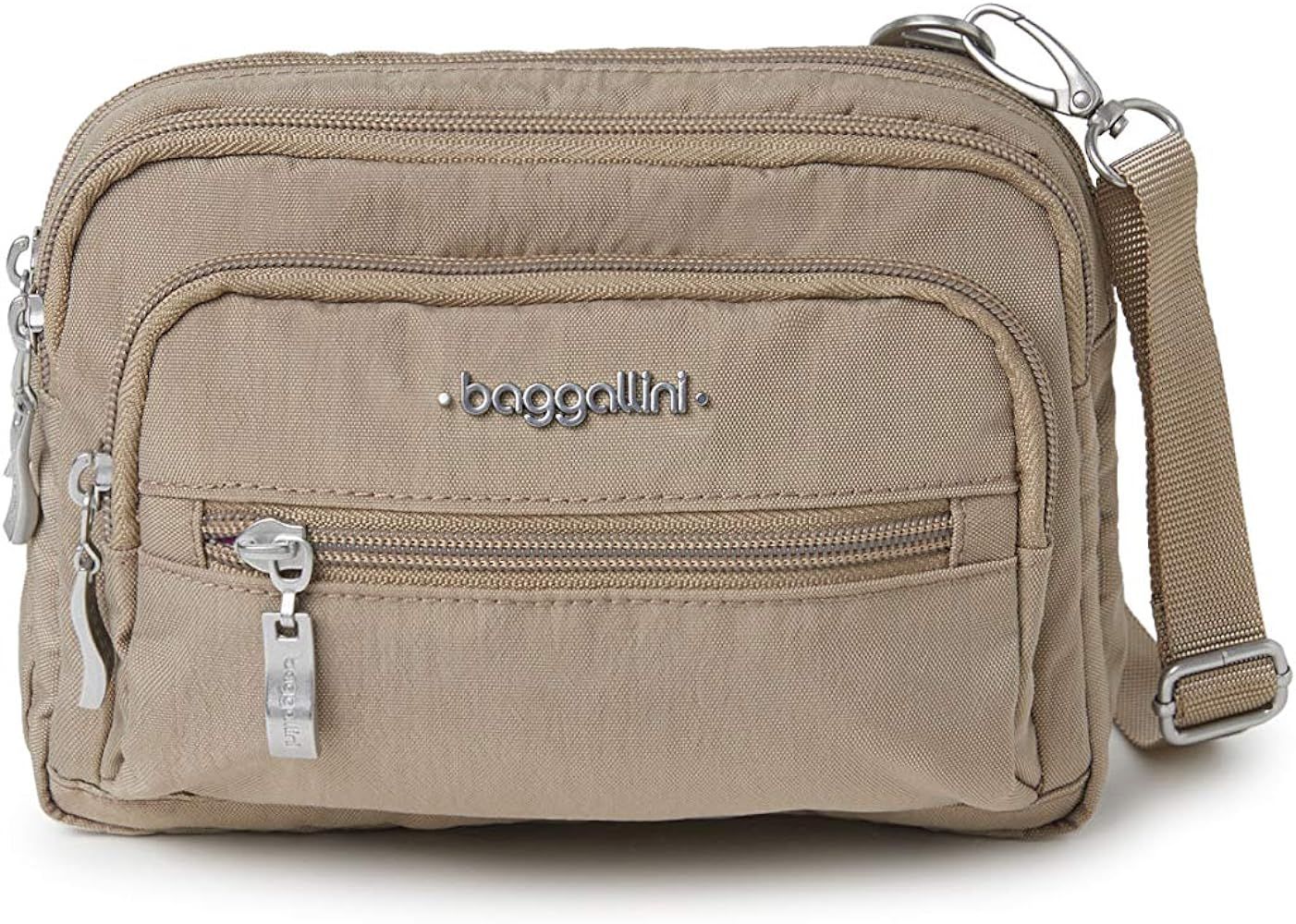 Baggallini Triple Zip Bagg Crossbody Small Handbag Purse for Women with RFID Card Holder Sleeves-Wat | Amazon (US)