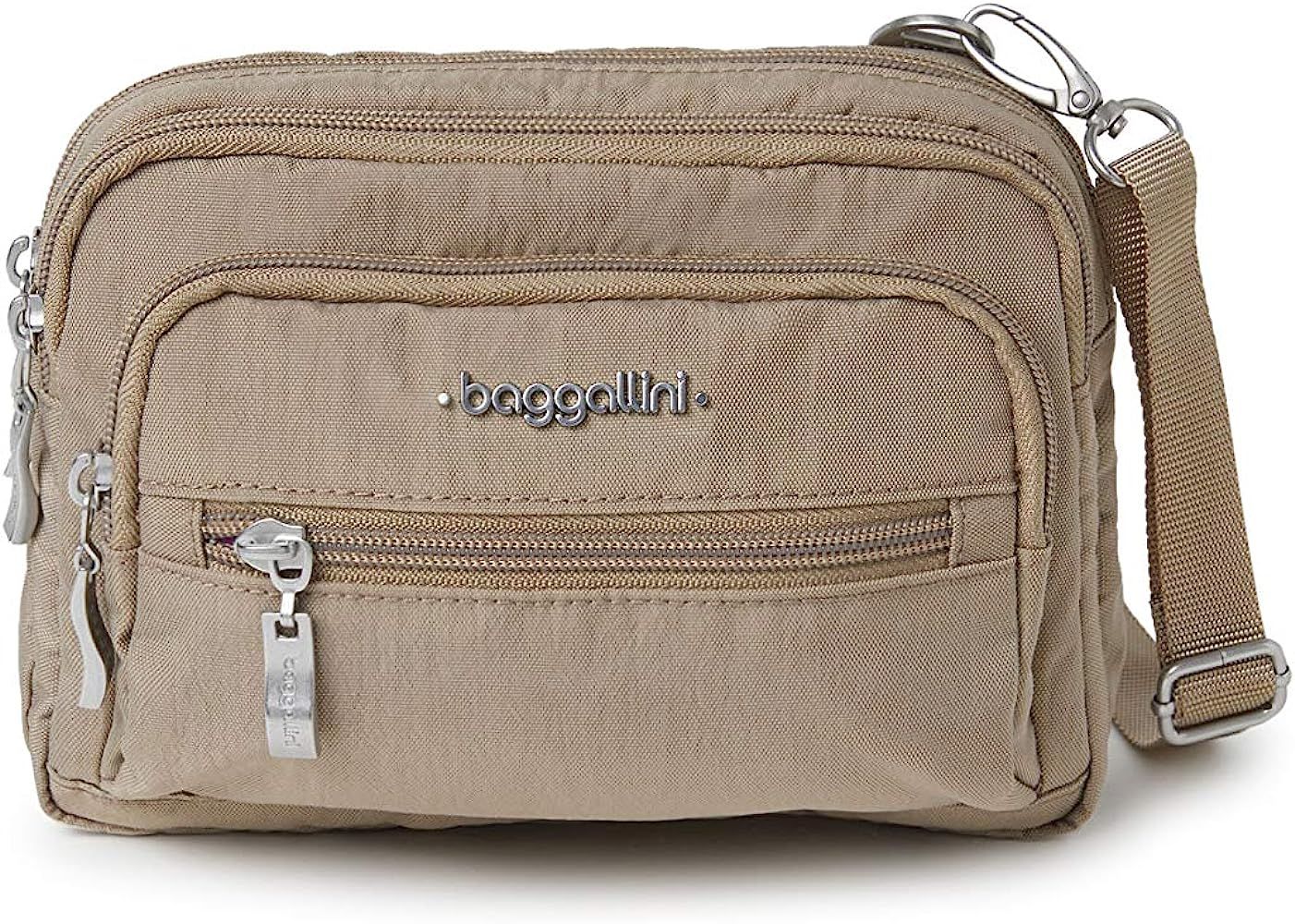 Baggallini Triple Zip Bagg Crossbody Small Handbag Purse for Women with RFID Card Holder Sleeves-Wat | Amazon (US)