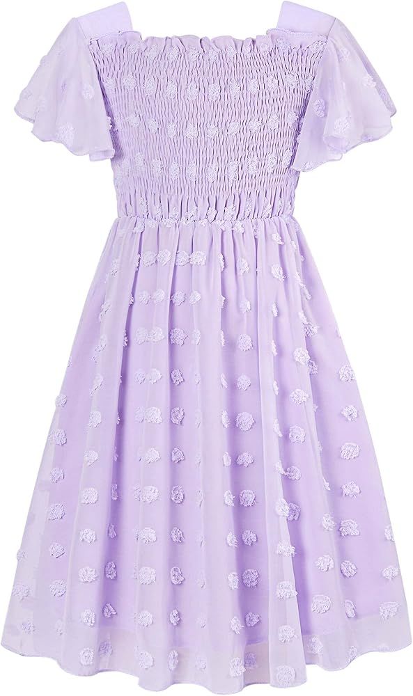 Kids4ever 6-12T Girls Chiffon Dress with Solid Pom Poms & Flutter Ruffle Short Sleeve Kids Lace S... | Amazon (US)