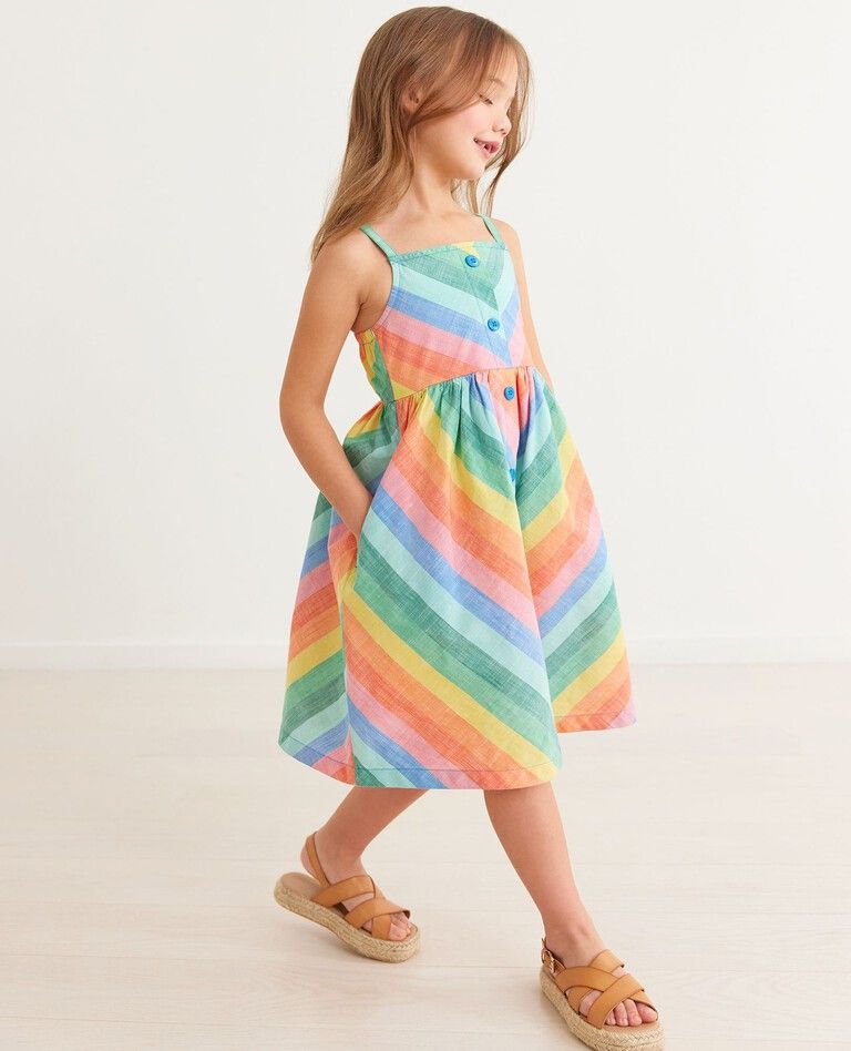 Rainbow Striped Poplin Midi Dress | Hanna Andersson