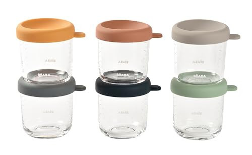 BEABA 6 Pack Glass Baby Food Jars with Soft Silicone Air Tight Lids, 8 oz Glass Storage Containers with Lids, Microwave and Freezer Safe Containers, Sunrise | Amazon (US)