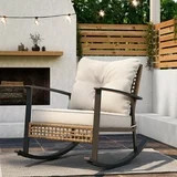 LAUSAINT HOME Outdoor Rocking Chair, Patio PE Rattan Chair with Beige Cushions | Walmart (US)