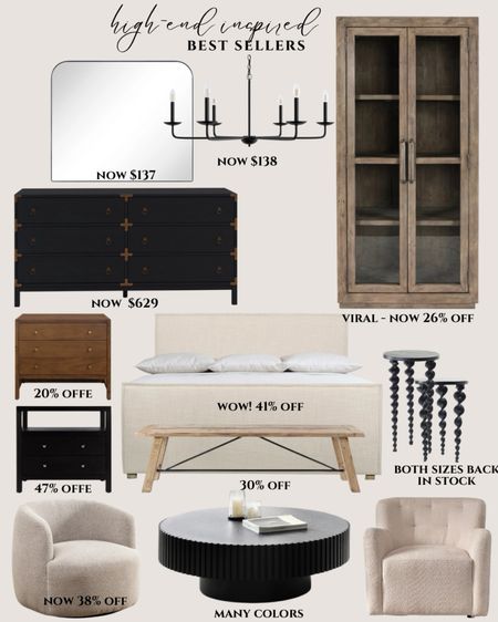Tall cabinet black. Tall cabinet. Rustic cabinet tall. White bed upholstered. Modern bed platform. White accent chairs boucle. White oak side table modern. Side table with self. Black night stand with shelves. Wooden bench rustic. Black dresser modern.

#LTKSaleAlert #LTKHome