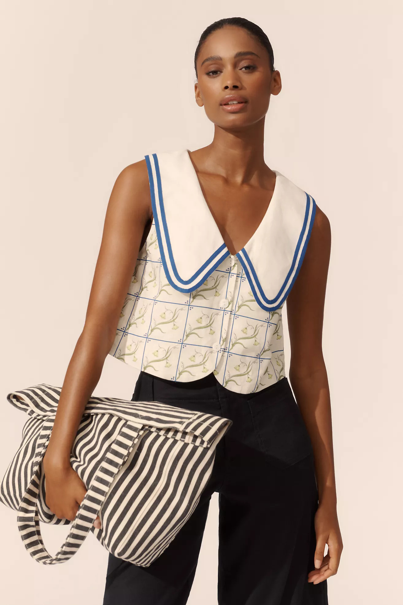 Rachel Antonoff Georgia Linen Blend Collared Top | Anthropologie (US)