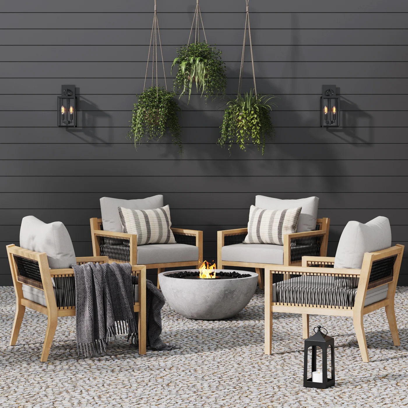 Outdoor Wood Patio Arm Chairs Gray Acacia (Set of 4) | Nathan James