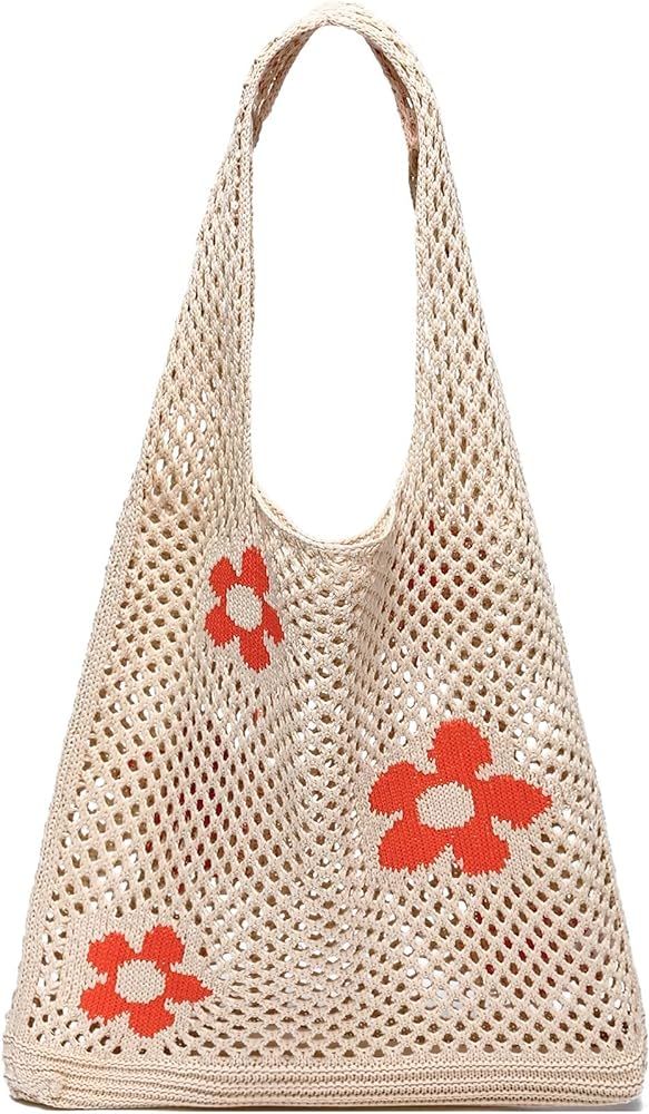 CATMICOO Crochet Beach Bag Tote: Small Knit Bag Summer Shoulder Bag for Vacation | Amazon (US)