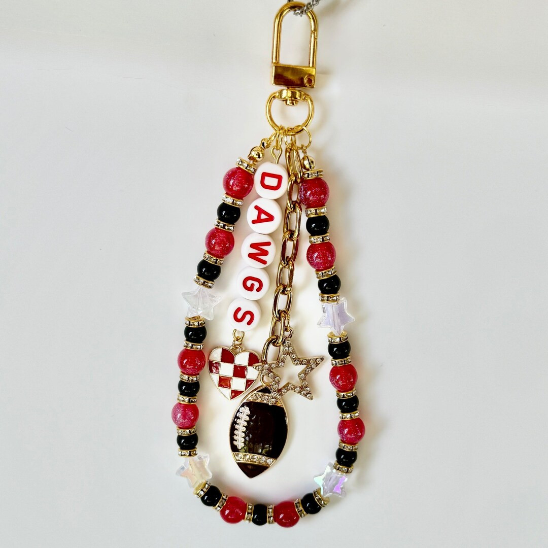 Dawgs College Football Bag Charm – Red, Black & White Beaded Keychain With Charms – Game Day ... | Etsy (US)