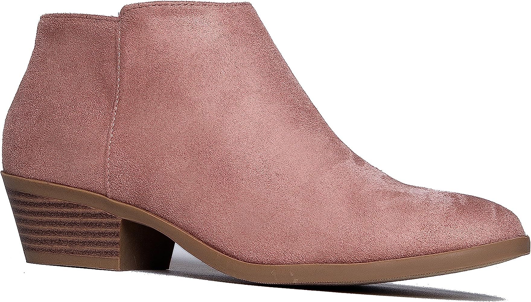 J. Adams Lexy Ankle Boot - Low Stacked Heel Closed Toe Casual Western Bootie | Amazon (US)