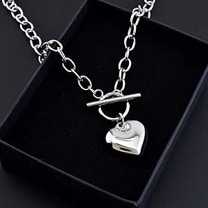 Chain Necklace for Women 18K White Gold Plated Chunky Cuban Chain Link Necklace with Heart Moon H... | Amazon (US)