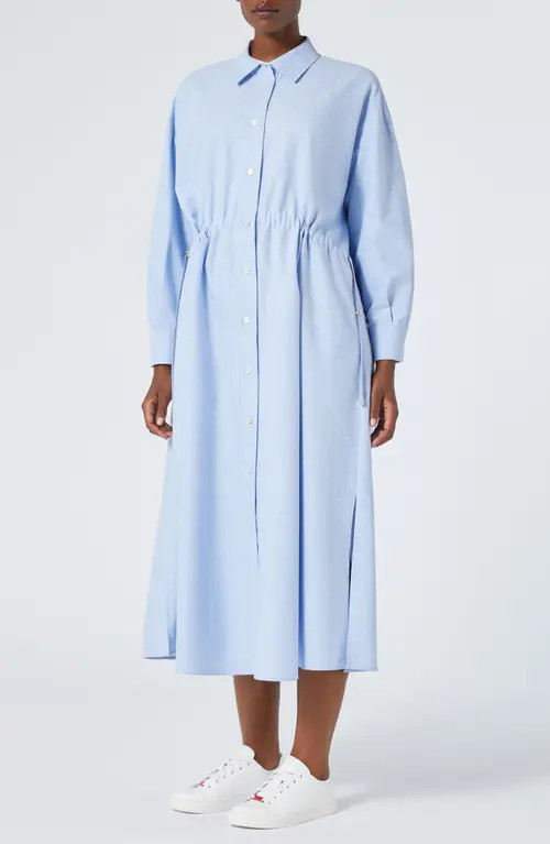 Marina Rinaldi Egizi Diamante Long Sleeve Cotton Shirtdress in Light Blue at Nordstrom, Size 16W | Nordstrom