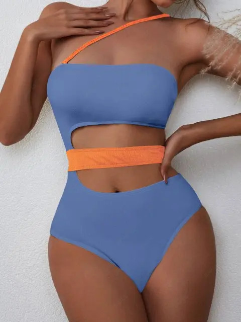 ZAFUL Cutout One Shoulder One-piece Swimwear - Blue M | ZAFUL (Global)