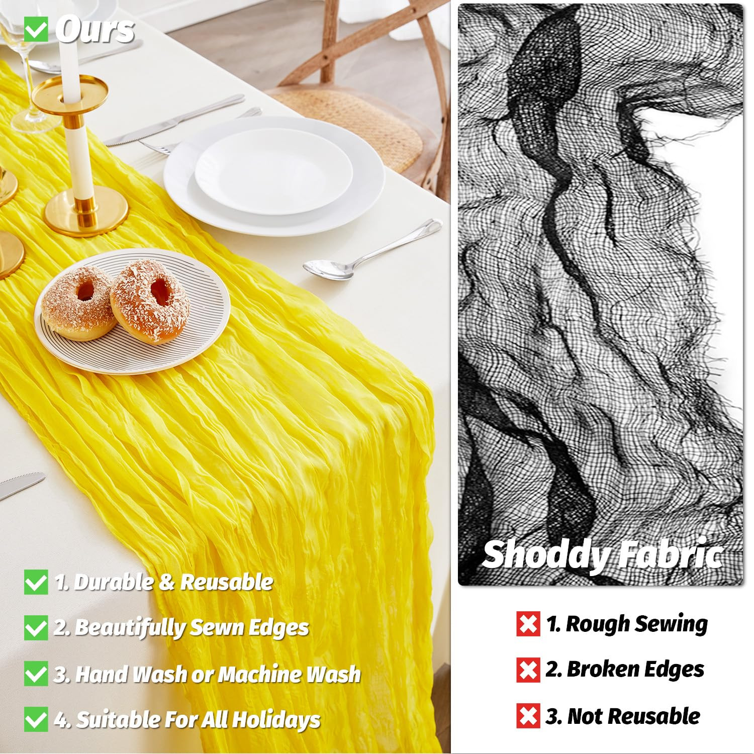 Nialnant Yellow Cheesecloth Table Runner 10 Ft, Light Yellow Cheese Cloth Table Runne for Dining ... | Amazon (US)