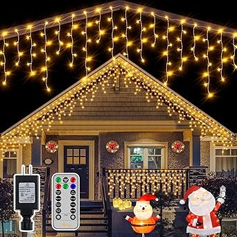 Ollny Icicle Lights Outdoor 486LED 40FT, Warm White Christmas Light with 8 Modes Timers Remote Wa... | Amazon (US)