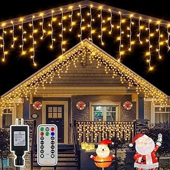 Ollny Icicle Lights Outdoor 486LED 40FT, Warm White Christmas Light with 8 Modes Timers Remote Wa... | Amazon (US)