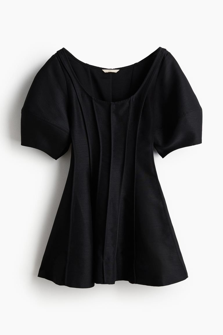 Flared Balloon-sleeved Dress - Black - Ladies | H&M US | H&M (US + CA)