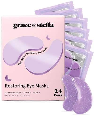 grace & stella Retinol Under Eye Patches for Puffy Eyes & Dark Circles - Restoring Gel Under Eye Masks with Hyaluronic Acid - Birthday Gifts for Women, Bachelorette Party Favors (Purple, 24 Pairs) | Amazon (US)