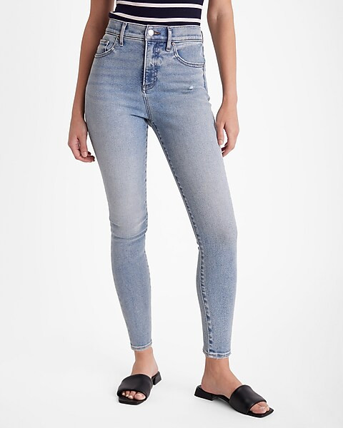 High Waisted Light Wash Hyper Sculpt Skinny Jeans | Express
