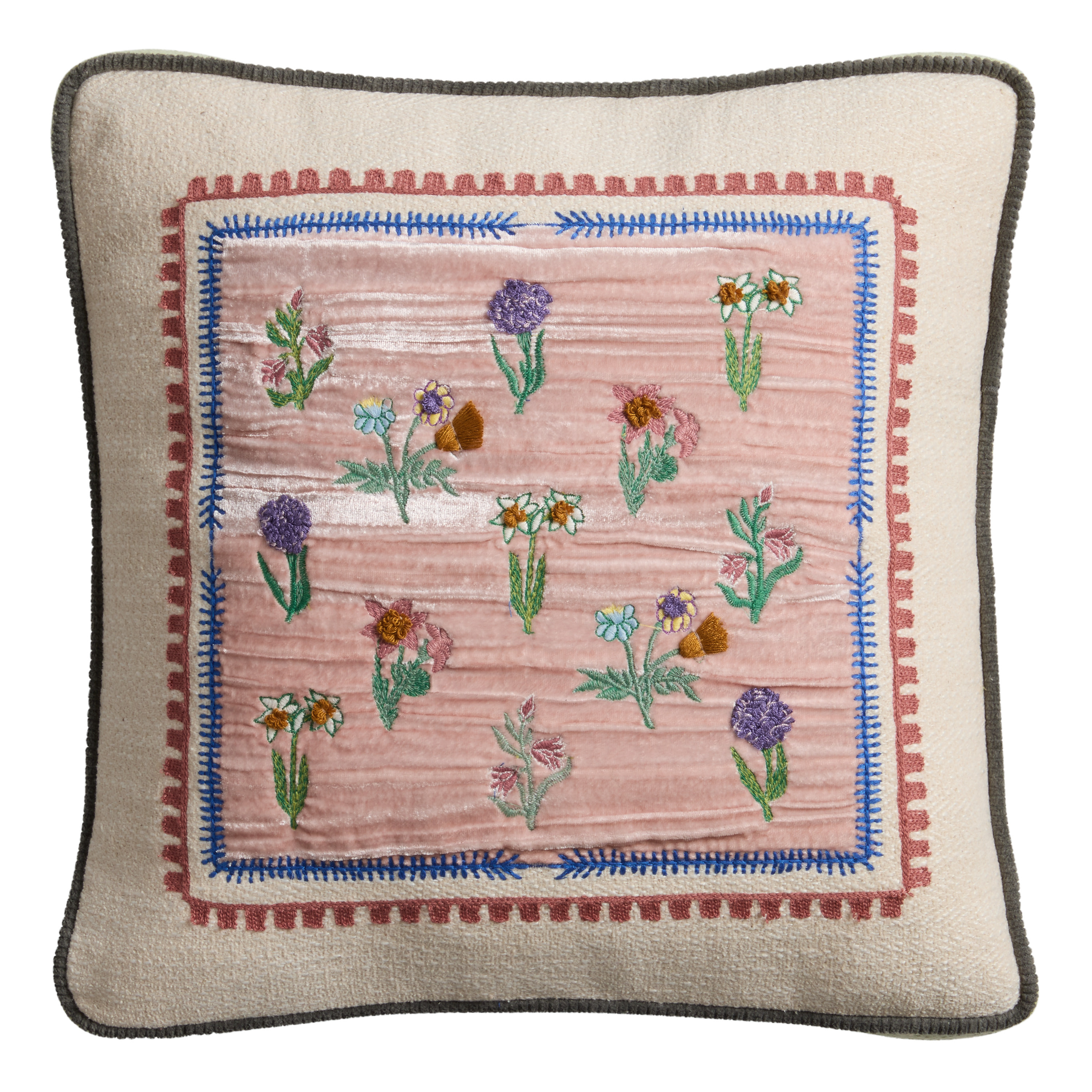 Pink Velvet Ditsy Flower Embroidered Throw Pillow | World Market
