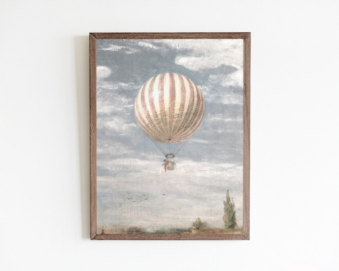Vintage Hot Air Balloon Art Print Nursery Wall Decor Pink - Etsy | Etsy (US)