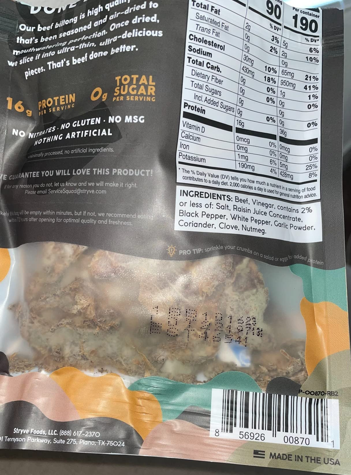 Stryve Biltong, Beef Jerky without the Junky. 16g Protein, Sugar Free, No Carbs, Gluten Free, No ... | Amazon (US)