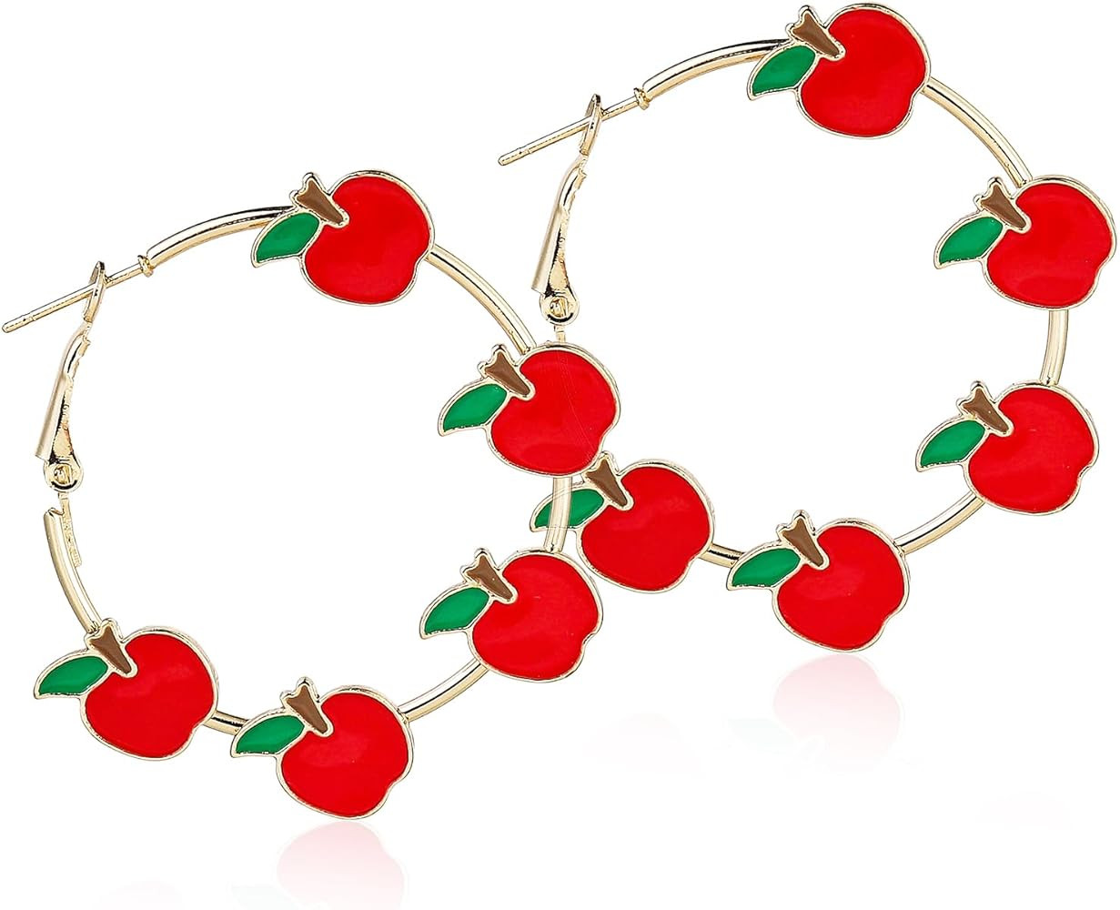 Pingyongchang Teacher Earrings for Women Cute Handmade Pencil Enamel Hoop Earrings Funny Apple Ho... | Amazon (US)