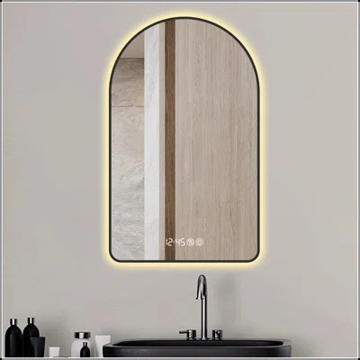 28"x48"Arched LED Mirror for Bathroom,Time and temperature display, Backlight, Anti-Fog, Dimmable, with Three Color Temperatures- Modern Vanity Light | Wayfair North America