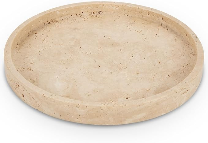 WORHE Natural Travertine Vanity Tray for Bathroom, Dresser, Counter, Home Decor Marble Round Deco... | Amazon (US)