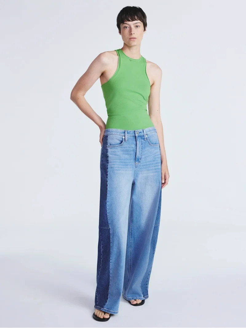 Scoop Women's Two-Tone Baggy Barrel Jeans, Sizes 0-18 | Walmart (US)