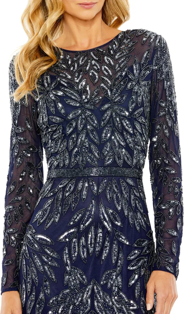 Sequin Overlay Long Sleeve Gown | Nordstrom