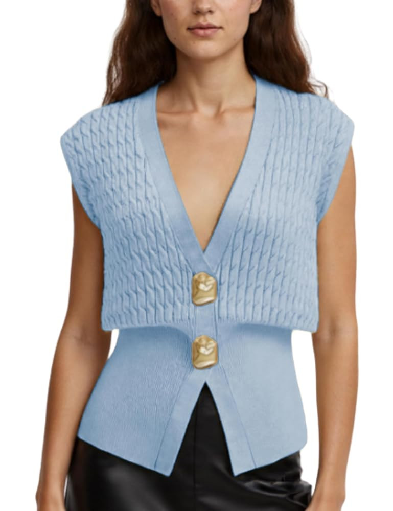AMEBELLE Vest Tops for Women Cable Knit Sweater Sleeveless V Neck Cardigans Lightweight Knit Pull... | Amazon (US)