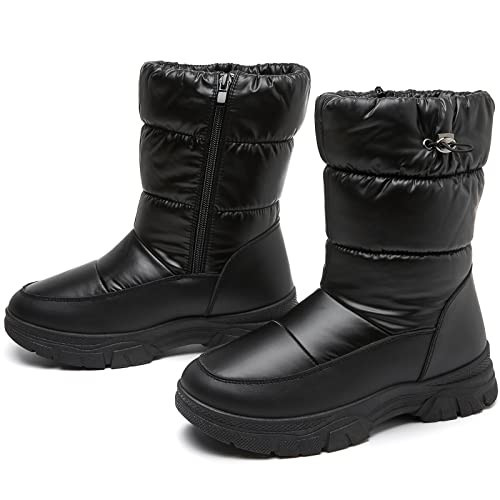 Womens Winter Boots Snow Boots For Women Black Mid Calf Platform Boots Warm Fur Fashion Slip On Boots(Black,US11) | Amazon (US)