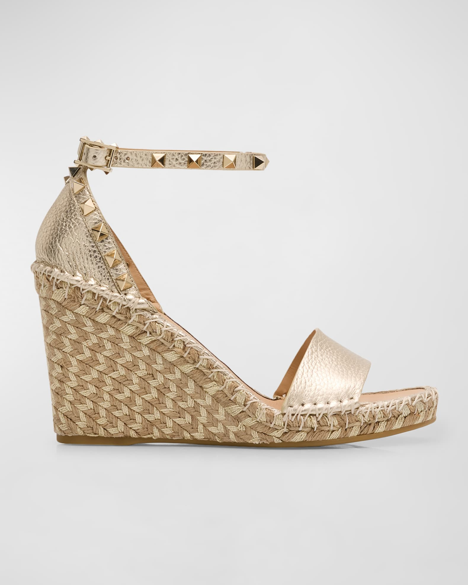 Valentino Garavani Rockstud Metallic Wedge Espadrille Sandals | Neiman Marcus