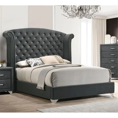 Grey Upholstered Queen Wingback Bed | Wayfair North America