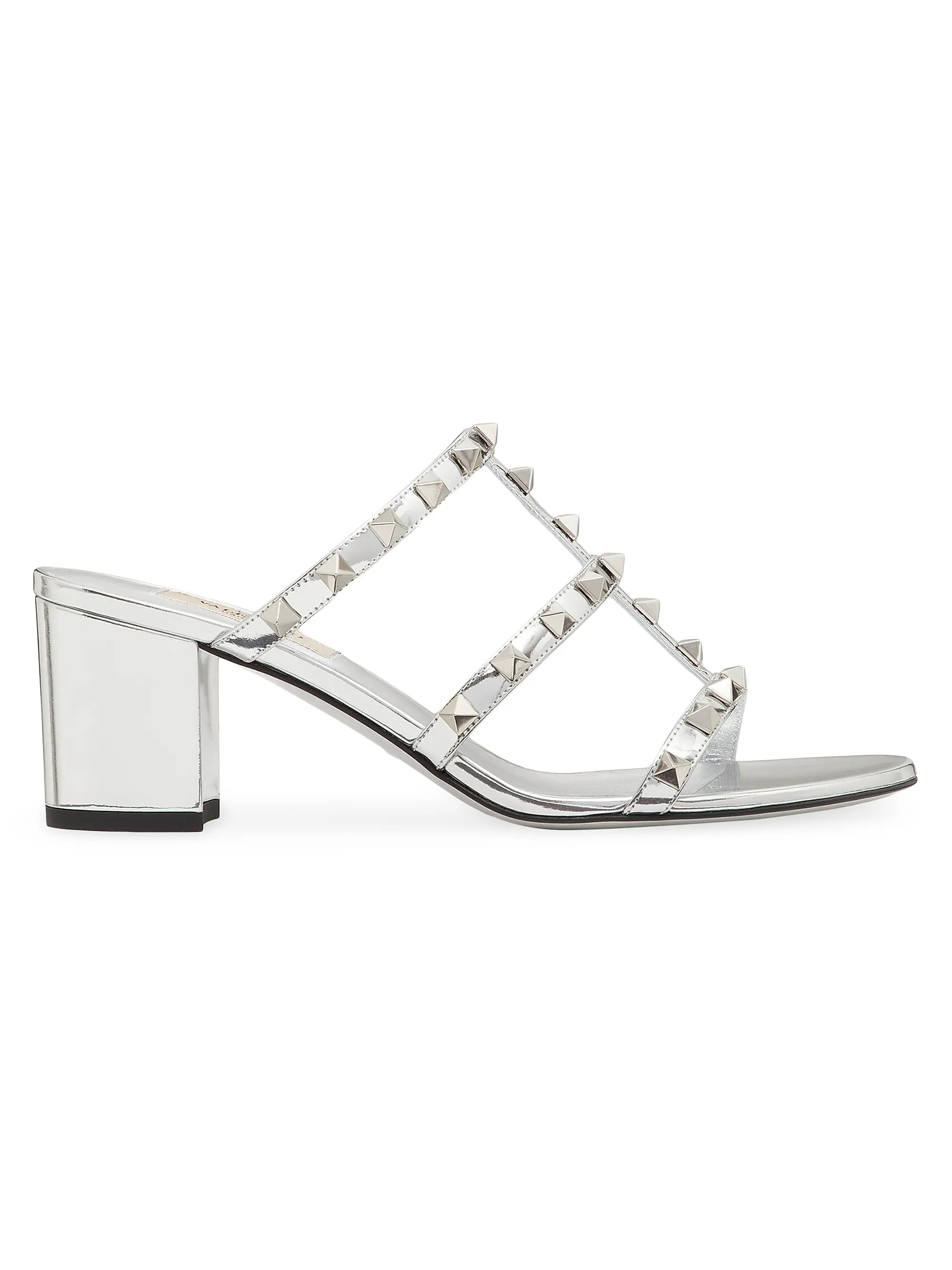 Rockstud Mirror-Effect Slide Sandals | Saks Fifth Avenue