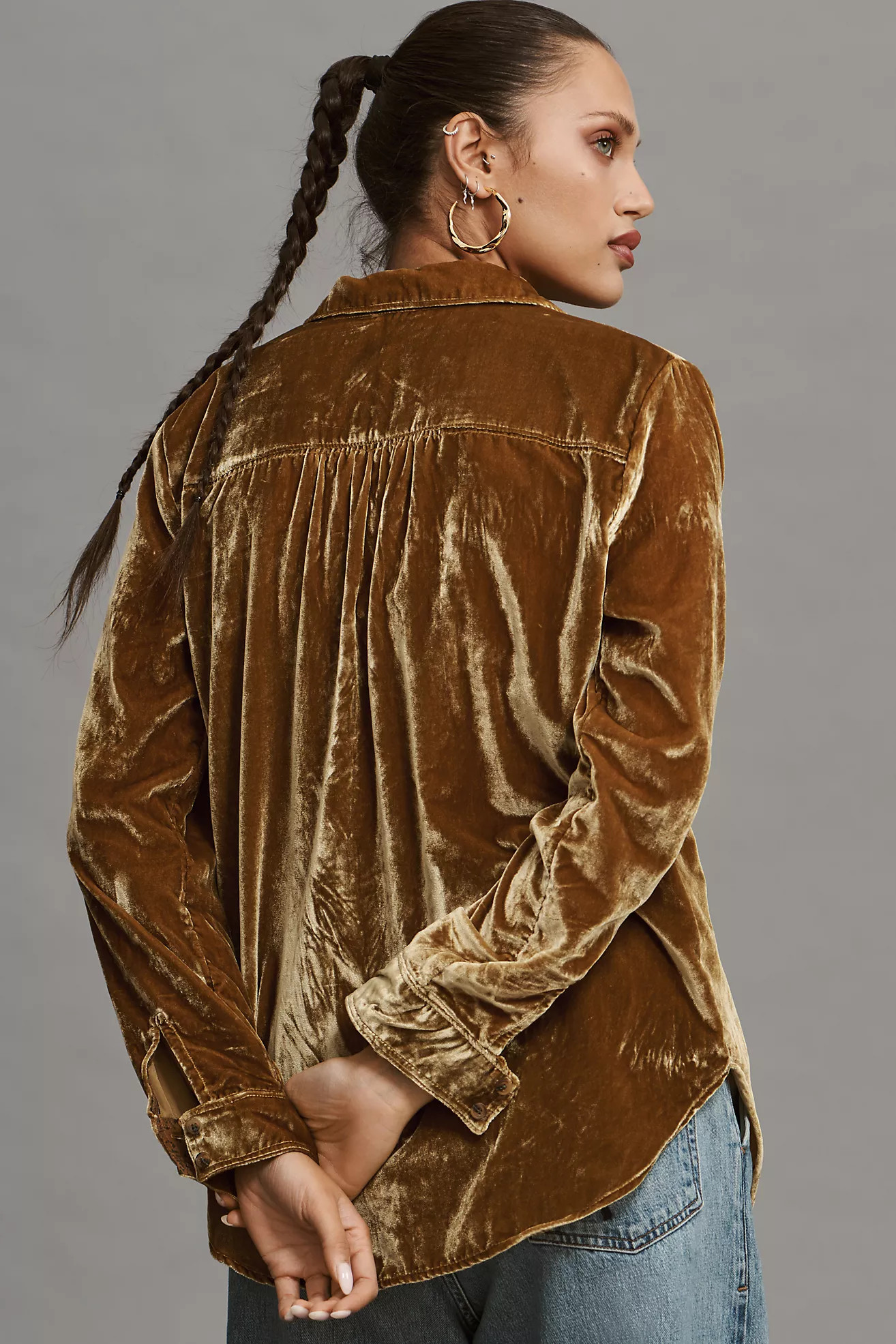 Pilcro Relaxed Velvet Buttondown Shirt | Anthropologie (US)
