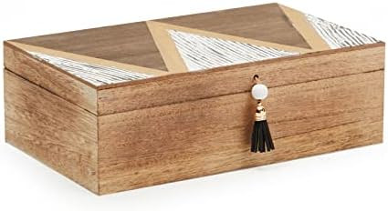 Small Wooden Decorative Box with Lid and Tassel for Jewelry, Trinket Storage (9.4 x 6 x 3 In) | Amazon (US)